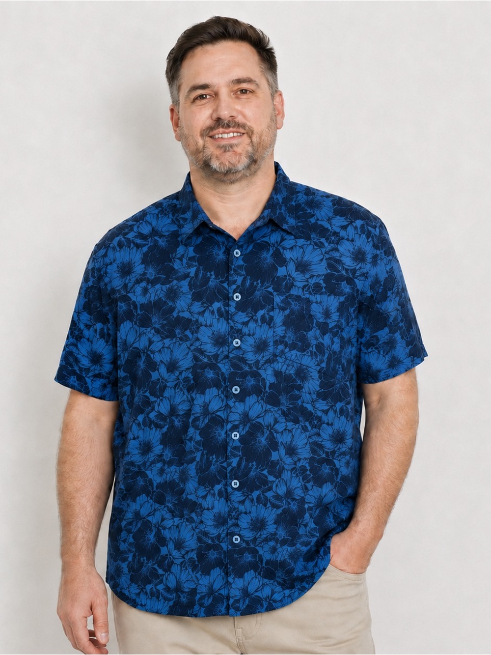 Lee 100% Viscose Shirt Regular Fit XL Blue Floral Short Sleeve Button Up Summer